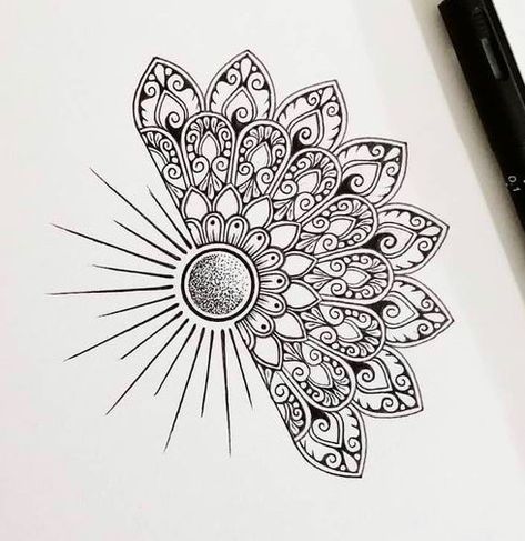 Brooke Tattoo, Mandala Sun Tattoo, Mandala Tattoo Shoulder, Mandala Thigh Tattoo, Bridge Tattoo, Sunshine Tattoo, Compass Rose Tattoo, Sun Mandala, Beginner Tattoos