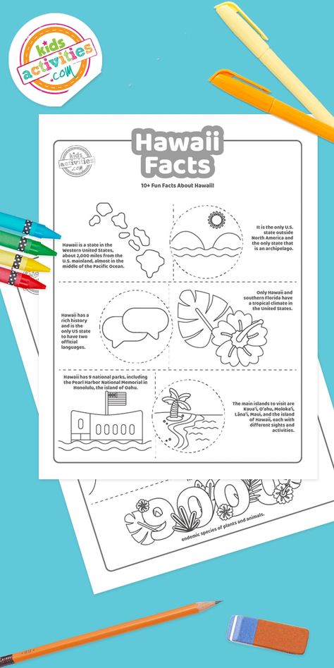 Awesome Facts About Hawaii Coloring Pages | Kids Activities Blog Hawaii Worksheets For Kids, Hawaii Art Projects For Kids, Hawaii Coloring Pages Free Printable, Luau Activities For Kids, Hawaii Crafts For Kids, Hawaii Coloring Pages, Facts About Hawaii, Hawaiian Activities, Hawaii Crafts