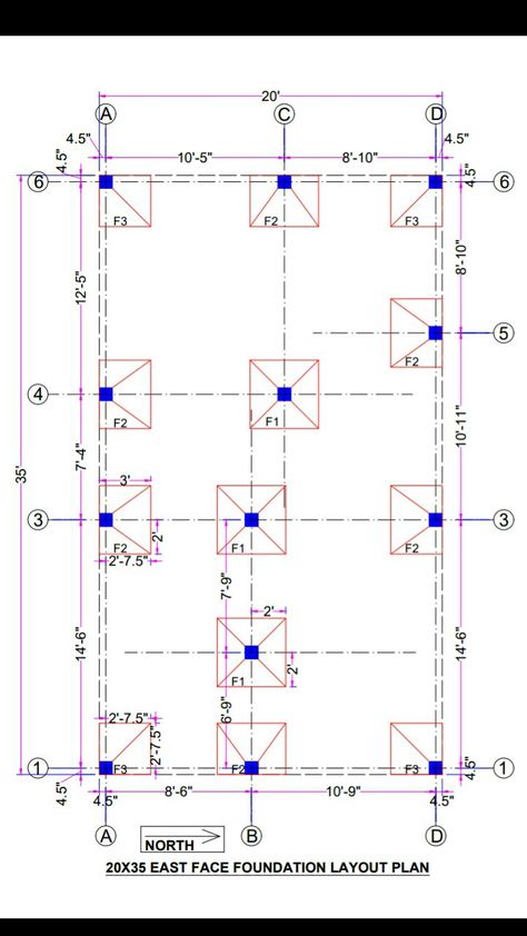 Foundation Layout Plan, 35 X 35 House Plans, Column Layout Plan, Footing Detail Foundation, 20x35 House Plans, Best House Plans Layout, Small House Design Floor Plan, Site Layout Plan, Footing Foundation