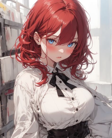 pixai.art Anime Guy Pink Hair Blue Eyes, Anime Female Red Hair Blue Eyes, Anime Red Hair Blue Eyes, Anime Woman Red Hair, Red Hair Anime Female, Red Hair Anime Woman, Female Red Hair, Red Hair Red Eyes, Vermilion Color