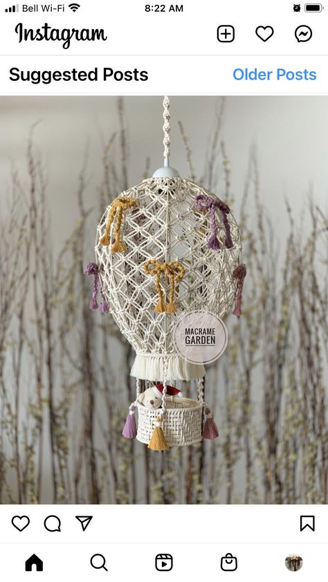 Macrame Hot Air Balloon Tutorial, Macrame Hot Air Balloon, Fire Balloon, Paracord Bracelet Designs, Diy Hot Air Balloons, Macrame Lamp, Hot Air Balloon Decorations, Wool Tapestry, Diy Jar Crafts