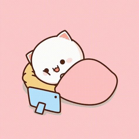 Mochi Mochi Peach Cat Gif, Peach Gif, Sleeping Gif, Cute Happy Quotes, Peach Cat, Cat Emoji, Chibi Cat, Cute Bear Drawings, Cute Kawaii Animals