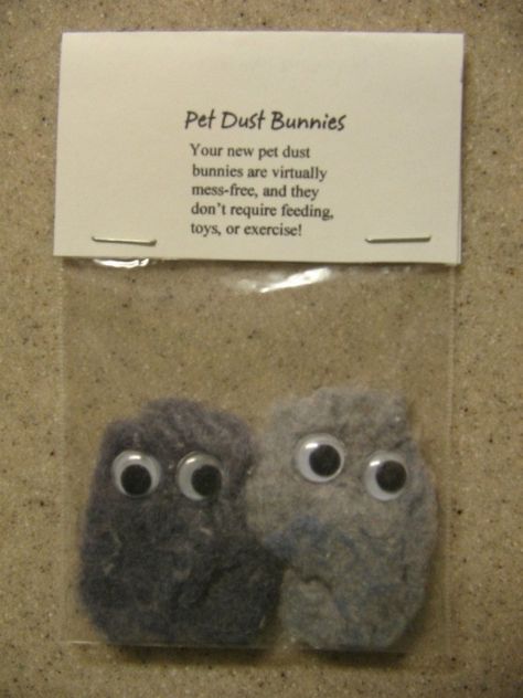 This is a guide about pet dust bunnies. If you are looking for a clever gag gift that doesn't cost much; here it is. These cuties are made of recycled dryer lint. Gift Pranks, Up Cycling Ideas, White Elephant Gift Ideas Funny, Silly Gift Ideas, Funny Gift Ideas For Christmas, Bunnies Craft, Funny Christmas Gift Ideas, Gift Prank, Neighborhood Gifts