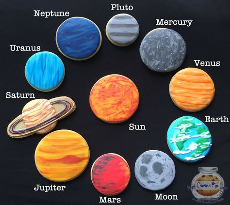 Planet Cookies Solar System, Solar System Cookies Decorated, Planet Cookies Decorated, Solar System Cakes For Kids, Solar System Cookies, Solar System Cupcakes, Planet Birthday Cake, Planet Cake Pops, Planet Cookies