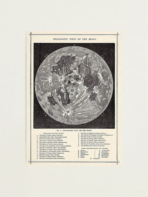 Moon Craters, Moon Chart, Moon Map, Vintage Moon, Moon Wall Art, Science Student, Moon Print, Illustrated Map, Astronomer