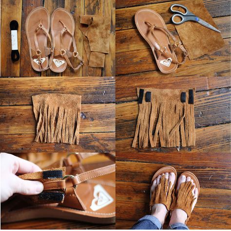 <b>Let's be real, the boho style doesn't come cheap.</b> Diy Leather Sandals, Hantverk Diy, Diy Sandals, Fringe Sandals, Mode Boho, Pretty Designs, Boho Diy, T Strap Sandals, Shape And Form