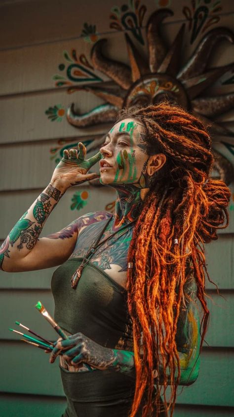 Morgan Riley, Red Dreadlocks, Female Dreads, Secret Invasion, Tattooed Models, Flamboyant Natural, Tattoo Models, Beautiful Hair, Dreadlocks