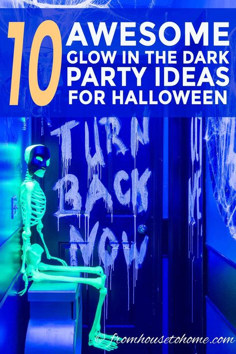 These DIY glow in the dark party ideas for Halloween are awesome! I can't wait to create the haunted house for my Halloween party and be able to write on the walls. #halloweenobsession #halloween #diyhalloween #halloweendecor Mirror Halloween Decoration, Black Light Halloween Decorations, Dark Halloween Party, Halloween Scene Setters, Diy Black Light, Diy Glow In The Dark, Halloween Haunted House Decorations, Glow In The Dark Party, Glow In The Dark Halloween