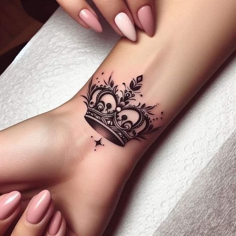 Crown Wrist Tattoos For Women, Dawn Tattoo, Girly Aesthetics, Hand Tattoo Images, Cute Thigh Tattoos, Tattoo Design For Hand, Crown Tattoo Design, Cool Wrist Tattoos, Tattoo Wrist