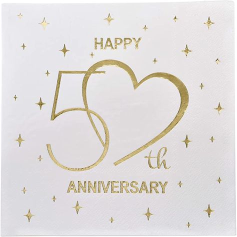 Amazon.com: Gift Boutique 100 Count 3 Ply Happy 50th Anniversary Napkins Wedding Party Favor Supplies Decorations White & Gold Foil Luncheon Napkin Heart Designs: Health & Personal Care 50th Anniversary Wishes, 50th Wedding Anniversary Wishes, 50th Anniversary Quotes, 50th Year Wedding Anniversary, 50th Anniversary Decorations, 50th Anniversary Cards, Happy 50th Anniversary, Happy Anniversary Quotes, Wedding Anniversary Quotes