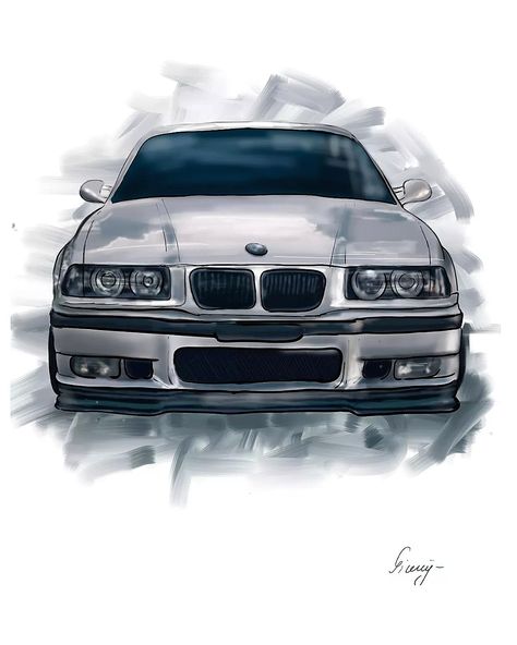 Digital drawing Bmw E36 Painting, E36 Bmw Drawing, Bmw Painting, Bmw Drawing, E36 Sedan, Bmw 316i, Auto Illustration, Carros Bmw, Bmw Art