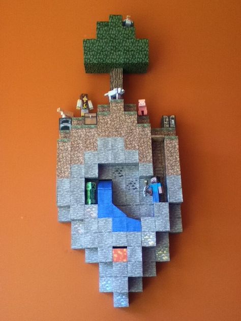 Papercraft Finished Wall Hanging Island (Unedited) by nombananas Minecraft Poster, Minecraft Room Decor, Minecraft Bedroom Decor, Minecraft Party Decorations, Minecraft Wall, Minecraft Decoration, Minecraft Printables, Diy Minecraft, Minecraft Bedroom