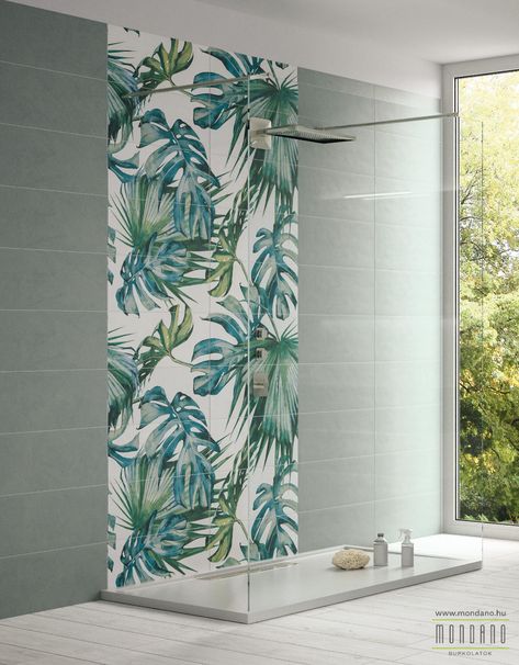 CROMO Velde | Mondano Floral Tile Bathroom, Bathroom Tiles Design Ideas, Tropical Tile, Tropical Bathroom, Modern Bathroom Tile, Wall Tiles Design, Matte Tile, Washroom Design, Bathroom Tile Designs