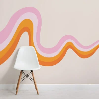 Wall Painting Ideas Bedroom Unique, Bright Mural, Wall Painting Ideas Bedroom, Painting Ideas Bedroom, 70s Wall Mural, Creative Wall Painting Ideas, Wall Painting Ideas Creative, Flowing Pattern, Wall Painting Ideas