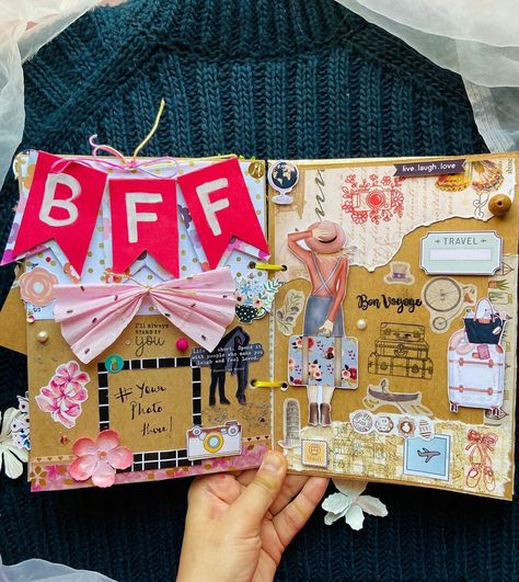 Bff Journal Ideas, Scrapbook For Best Friend, School Memories Scrapbook, Friends Journal, Happy Birthday Cards Diy, Creative School Project Ideas, Bff Gifts Diy, Personalised Gifts Diy, Creative Gift Wraps