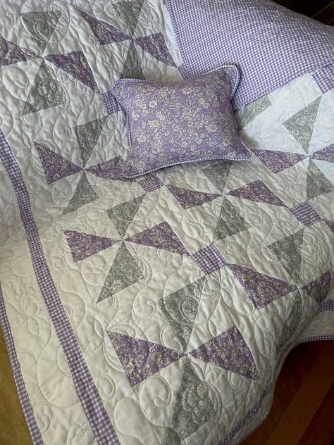 Baby Girl Quilt Patchwork, Modern, Lilac, Grey  and white on white. Baby Girl quilt,  Baby Girl Gift,  50x50 Pillow included. Ready to ship Purple Baby Quilt, Lilac Gingham, Dusty Lilac, Purple Quilts, Quilt Patchwork, Jacob's Ladder, Baby Quilt Patterns, Lilac Grey