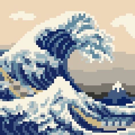 Pixel Art Landscape, Modele Pixel Art, Craft Toys, Piskel Art, 8 Bit Art, Arte 8 Bits, 8bit Art, Cool Pixel Art, The Great Wave