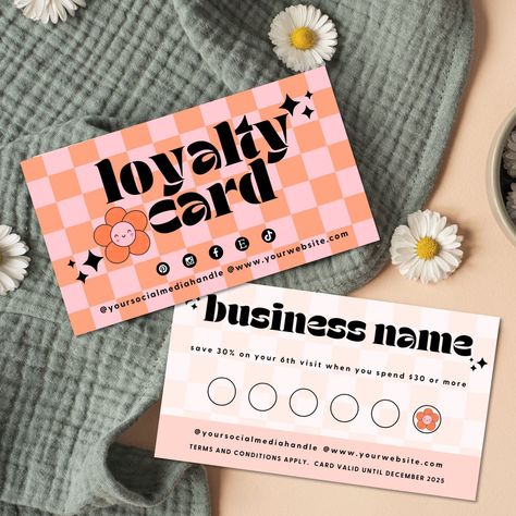 Retro Loyalty Card Template, Editable Customer Punch Card, Rewards Card Design, DIY Printable Discount Card, Customer Stamp Card Canva #plumber🍴. Canva Card Idea, Punch Card Design, Loyalty Card Design, Loyalty Card Template, Illustration Business, Stamp Card, Loyalty Cards, Cookie Company, Canva Tutorial