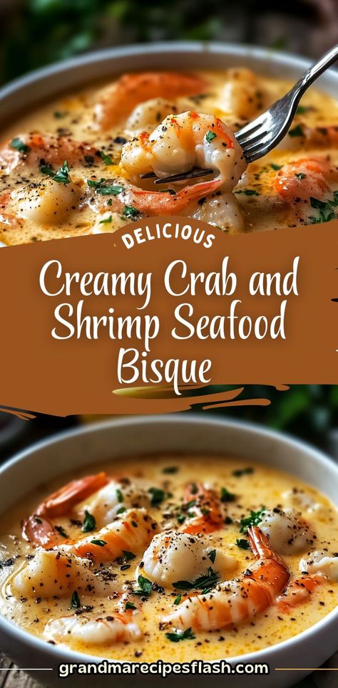 A rich and creamy seafood bisque made with shrimp, crab, and Mediterranean-inspired flavors. Perfect for a cozy meal, this hearty bisque is enhanced with olive oil, white wine, and fresh herbs. Serve it with crusty bread for a delicious treat! #SeafoodBisque #CrabAndShrimp #CreamySoup #MediterraneanFlavors #SeafoodLovers #SoupRecipes #EasyDinner