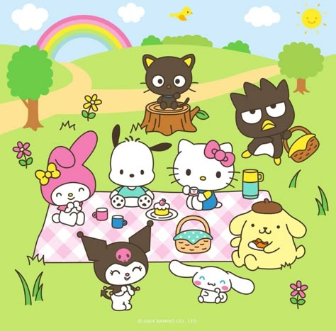 All Sanrio Characters Together, Hello Kitty And Friends Drawing, Sanrio Profile Picture, Sanrio All Characters, Hello Kitty With Friends, Sanrio Characters Icons, Kuromi And Friends, Kuromi Friends, Phone Wallpaper Theme