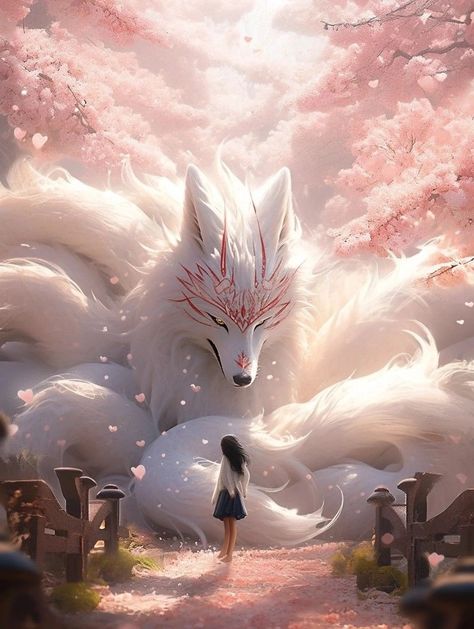 Fox Spirit, Mythical Animal, Cute Fantasy Creatures, Japon Illustration, Fantasy Creatures Art, Arte Inspo, Mythical Creatures Art, Fox Art, Diy Diamond Painting