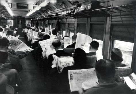 2. What's interesting about this image is not its obvious display of antisocial behaviour, but the volume of information. These people are consuming nearly all of the same information brought to them by a single source. Subway Train, People Reading, Louis Armstrong, Memes Random, Memes Humor, E Learning, Giza, Amazing Facts, Anti Social