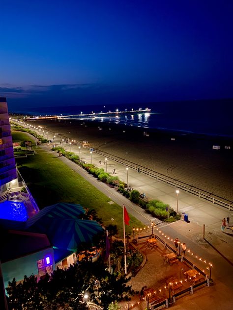 An evening view from our Hampton Inn room. Hampton Virginia, Virginia Beach Oceanfront, Evening View, Old Dominion, Hampton Inn, Sky View, Night View, Beach Aesthetic, Virginia Beach