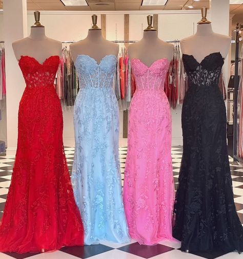 Bella Boutique on Instagram: “These @sherrihill beauties just hit our floor! We can’t decide which color is our favorite 🤩 Come in and shop with us today 12-7 for that…” Cheap Formal Dresses Long, Mermaid Prom Dresses Lace, Mermaid Sweetheart, Strapless Evening Dress, Winter Formal Dresses, Corset Dress Prom, Long Prom Dresses, Lace Mermaid, Prom Dresses Lace