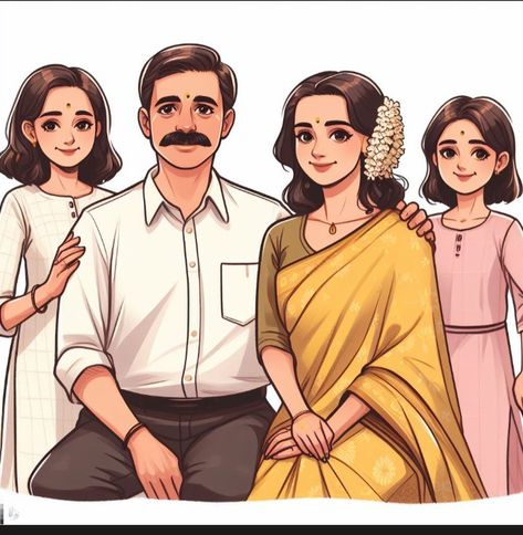 Mom Daughter Animation, Indian Mother Illustration, Indian Family Illustration, Indian Family Photo, Family Drawing Illustration, Dad Illustration, Sudha Murthy, Father Daughter Photos, Indian Comics