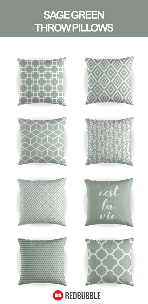 Perfect sage green throw pillows that will make your home look cozier Sage Green Cushions Living Room, Green Cushions Living Room, Sage Cushions, Bedroom Window Seat, Turquoise Living Room Decor, Tiles Living Room, Green Room Decor, Living Room Turquoise, Cream Throw Pillows