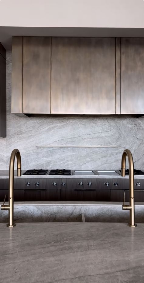 Anne Marie Barton, Brass Range Hood, Luxury Instagram, Glass Backsplash, Kitchen Hoods, Understated Luxury, Anne Marie, Steel Kitchen, Kitchen Projects