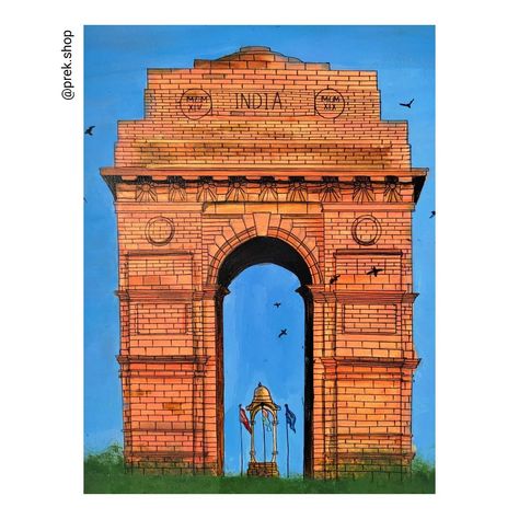 India gate, acrylic painting, monuments, Indian monuments, patriotic, historic monuments, historic, India gate art India Gate Drawing Sketch, India Gate Drawing Easy, India Gate Drawing, Gate Drawing, Gate Painting, Indian Drawing, Village Photo, Independence Day Drawing, India Painting