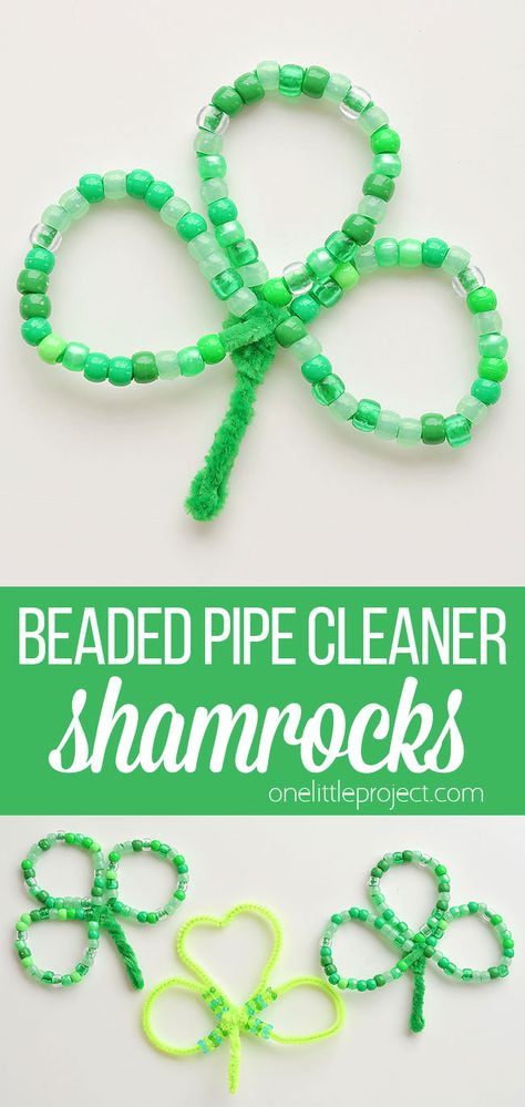 These beaded pipe cleaner shamrocks are SO CUTE and they're so easy to make! This is such a great St. Patrick's Day craft and a super fun spring activity for kids. Using dollar store supplies you can make these little good luck charms in less than 10 minutes! Shamrock Craft, Spring Activity, March Crafts, St Patricks Crafts, St Patricks Day Crafts For Kids, St Patrick Day Activities, March Activities, St. Patrick’s Day, Pipe Cleaner Crafts