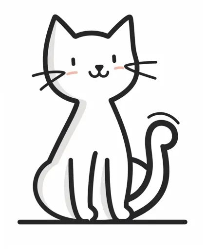 ↑↑↑ Larger size on website 🔸 The image shows a simple line drawing of a white cat sitting with its tail curled behind it. The cat 🔸 From Midjourney AI Image Cat Sitting Drawing, Corner Drawing, Happy Expression, Wide Smile, Simple Line Drawing, Cat Outline, Small Nose, Simple Line Drawings, Large Eyes