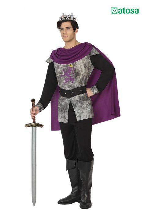 Medieval King, Purple Cape, Warrior Costume, Knight Costume, Fancy Costumes, Carnival Costumes, Grey Top, Adult Costumes, Cloak