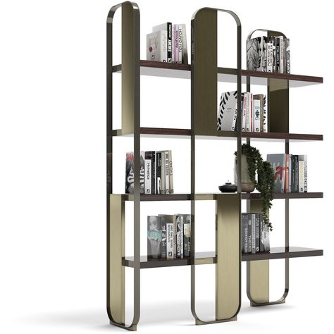 Bookcase Design Ideas, Modern Bookcase Design, Luxury Bookcase, Gold Bookshelf, Luxury Italian Furniture, Bookcase Design, Bookcase Wall, Modern Bookcase, Italian Home