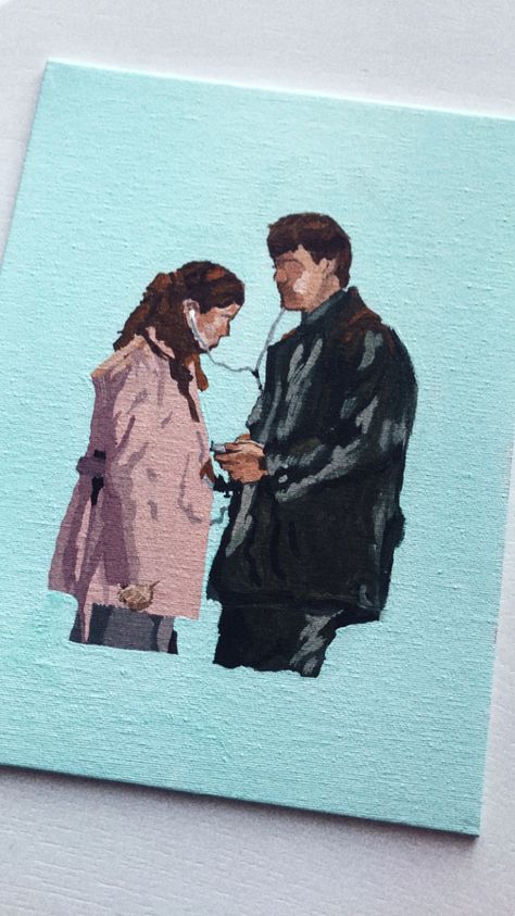 Jim and Pam art/painting from The Office The Office Acrylic Painting, The Office Paintings Tv Show, Jim And Pam Painting, The Office Watercolor, The Office Canvas Painting, The Office Illustration Art, The Office Sketch, The Office Art Drawing, The Office Painting Ideas