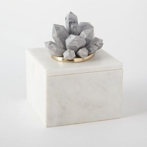 Eduardo Garza Crystal Box | West Elm Marble Accessories, Marble Box, Sculptural Jewelry, Crystal Box, Crystal Formations, Marble Decor, Jewelry Organizer Box, Decoration Inspiration, Crystal Decor