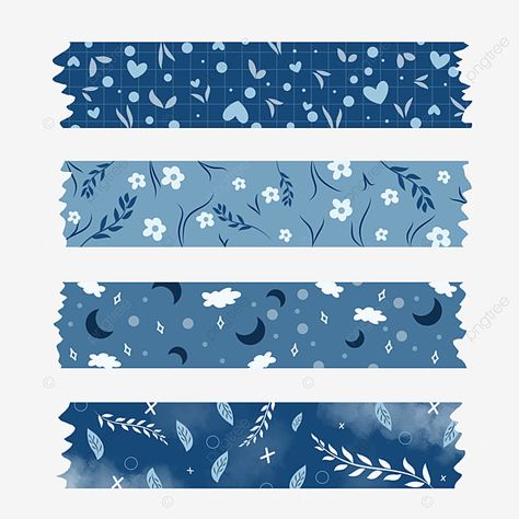 Washi Tape Patterns Free Printable, Decoration For Journal, Blue Aesthetic Stickers For Journal, Washi Tape Designs Pattern, Blue Journal Stickers Printable, Goodnotes Notes Ideas Planner, Scrapbook Stickers Printable Blue, Blue Washi Tape Printable, Cute Washi Tape Png