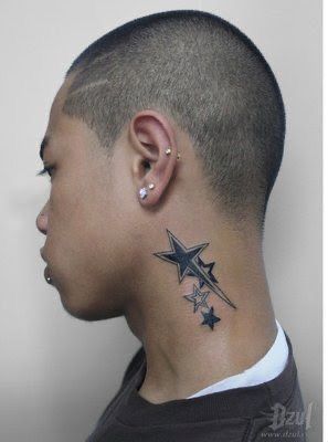 3d Star Tattoo, Best Star Tattoos, Best Neck Tattoos, Side Neck Tattoo, Back Of Neck Tattoo, Omerta Tattoo, Star Tattoo Designs, Neck Tattoo For Guys, Back Of Shoulder Tattoo