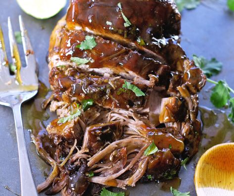 Slow Cooker Asian Pork Roast with Ginger Glaze is simple, incredibly delicious and going to quickly become a family favorite. Topped with an Asian-inspired ginger glaze that take it to a whole new level. Asian Pork Roast, Slow Cooker Asian Pork, Tenderloin Crockpot, Crockpot Asian, Roast Pork Shoulder, Crockpot Vegan, Basil Tofu, Tenderloin Marinade, Pork Sirloin Roast