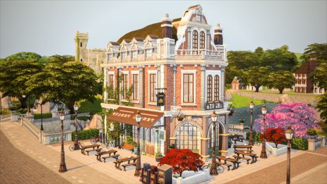 Gordan Johnson's Simnematography - #32. The Pub of BritechesterI used the Roebuck... French Colonial Style, Sims 4 House Building, Hairstyle Tutorials, Sims 4 House Design, Sims Building, Casas The Sims 4, Sims House Plans, Sims House Design, The Pub