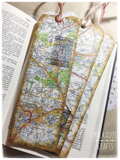 Old Book Crafts, Map Crafts, Journal Tags, Diy Bookmarks, Book Markers, Old Maps, Bookmarks Handmade, Paper Projects, Book Crafts