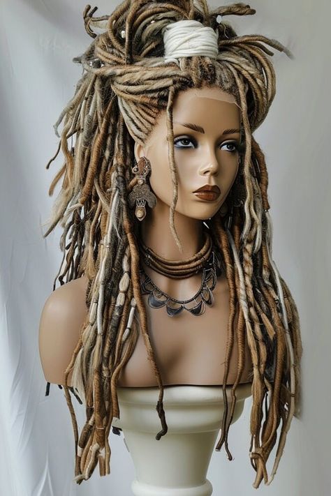 -(24inch or custom length)  -synethetic and human hair -blend  -custom color available  to check out more or quicker responds pls head to my ig. www.instagram.com/krisskrosswigs Dreadlocks Wigs For Women, Voodoo Hairstyles, Bridal Hair With Dreadlocks, Synthetic Dread Hairstyles, Dreadlocks Half Head, Dreds Locs Women Styles, Dreads Wedding Hairstyles, Dreads White Woman, White People With Dreads