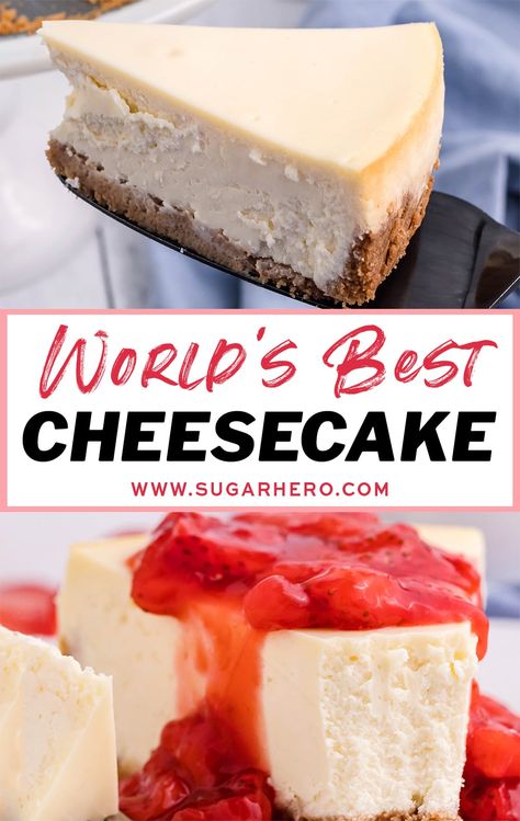 This rich and creamy New York-Style Cheesecake recipe is what classic cheesecake should be! With a buttery graham cracker crust and a lightly sweetened cream cheese filling, it’s perfect on its own, or topped with your favorite dessert sauce. #sugarhero #cheesecake #creamcheese #newyorkstyle #cheesecakerecipe Ultimate Cheesecake Recipe, New York Cherry Cheesecake, Kraft Cheesecake Recipes Philadelphia, My Style Cheesecake, Dry Cheesecake Recipe, Phillidelphia Cream Cheesecake, Cheesecake Recipes 16 Oz Cream Cheese, Cheesecake Recipes With Premade Crust, Cheesecake Recipes No Crust