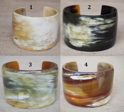 "This beautiful bracelet cuff is handcrafted 100% from natural buffalo horn material. Height: 5 cm (2\"), with opening about 1\" (2.5 cm) Finish: polish. Diameter (inner): *Size S (Small): 2\"10 - 2\"20 (equal to 6.0) *Size M (Medium): 2\"50 equal to 6.5 cm . *Size L (Large): 2\"75 equal to 7.0 cm. Each piece of natural horn has its own color variation which make it unique. We will send a color similar to this item or similar to your choice. If you want please just request for a photo before shi Horn Bracelet, Horn Pendant Necklace, Gold Bracelet Set, Horn Pendant, Jewelry Fashion Trends, Bracelet Cuff, Mood Board Fashion, Jewelry Inspo, Cute Jewelry