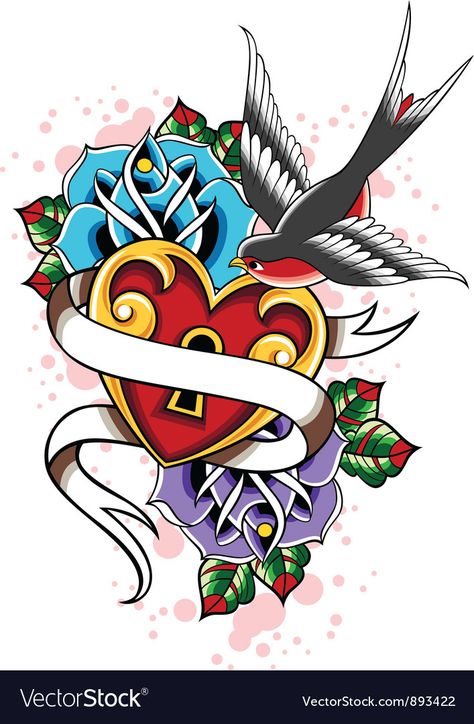 Swallow Bird Tattoos, Tattoo Tutorial, Irish Tattoos, Heart Ribbon, Swallow Tattoo, O Tattoo, Dragons Den, Flash Sheet, Key Art