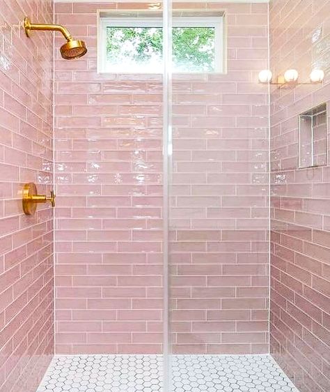 #ROCATileLovers On Wednesdays @missmadisonmoore wears pink and so do we! Her beautiful design features our Flow Velvet Pink and we can't get enough of it! Rooms Decoration, Pink Tiles, Casa Vintage, Rose Tone, Tile Flooring, Pink Bathroom, Bathroom Renos, Dream House Interior, Beautiful Bathrooms