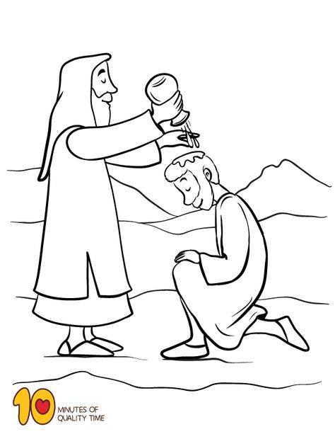 Samuel Anoints Saul as King Coloring Page King Coloring Page, Abel And Cain, Food Coloring Page, Sunday School Coloring Sheets, Bible Study Crafts, David Bible, King Craft, Bible Crafts Sunday School, School Kids Crafts