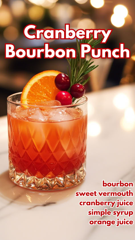 Cranberry Bourbon Punch Cranberry Orange Bourbon Fizz, Christmas Cocktails Bourbon Pitcher, Holiday Bourbon Punch, Bourbon Holiday Punch, Bourbon Cocktail Christmas, Christmas Bourbon Punch, Holiday Cocktails Bourbon, Bourbon Punch Recipes, Bourbon Cranberry Cocktail